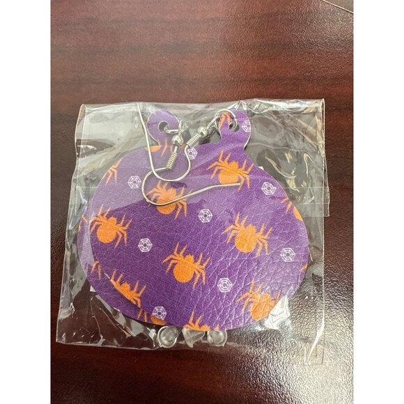 Purple Spiders Webs Halloween Faux Leather Earrings With Glitter - Picture 1 of 4